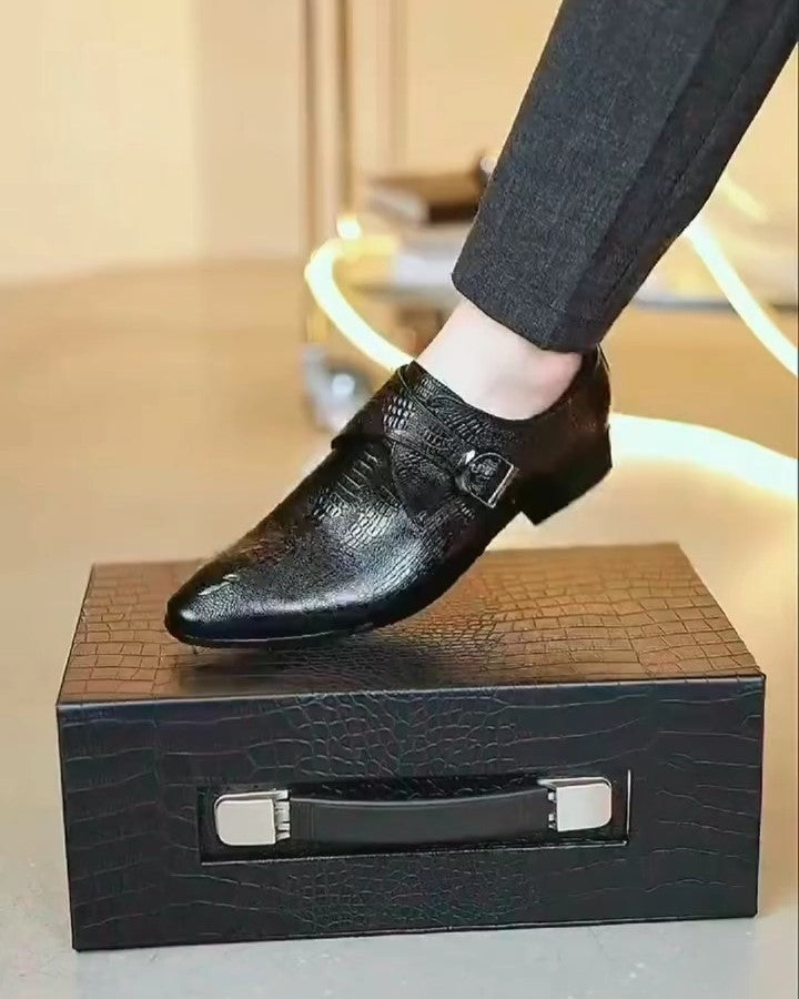 Men's Black Genuine Leather Monk Shoes