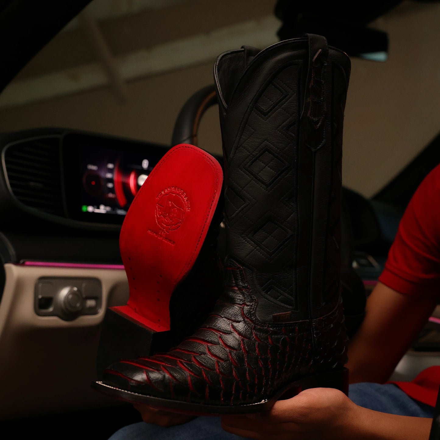 Jumbo Black Cherry Python Leather Boots - Square Toe