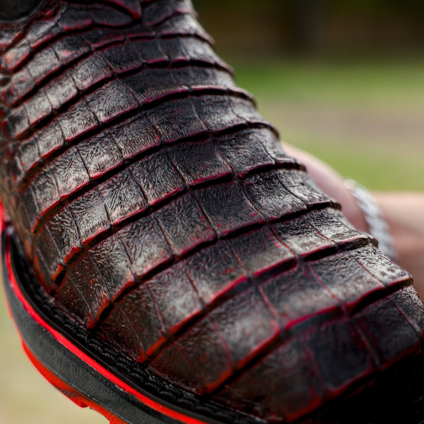 Black Cherry Caiman Belly Leather Boots - 3D Sole Composite Toe