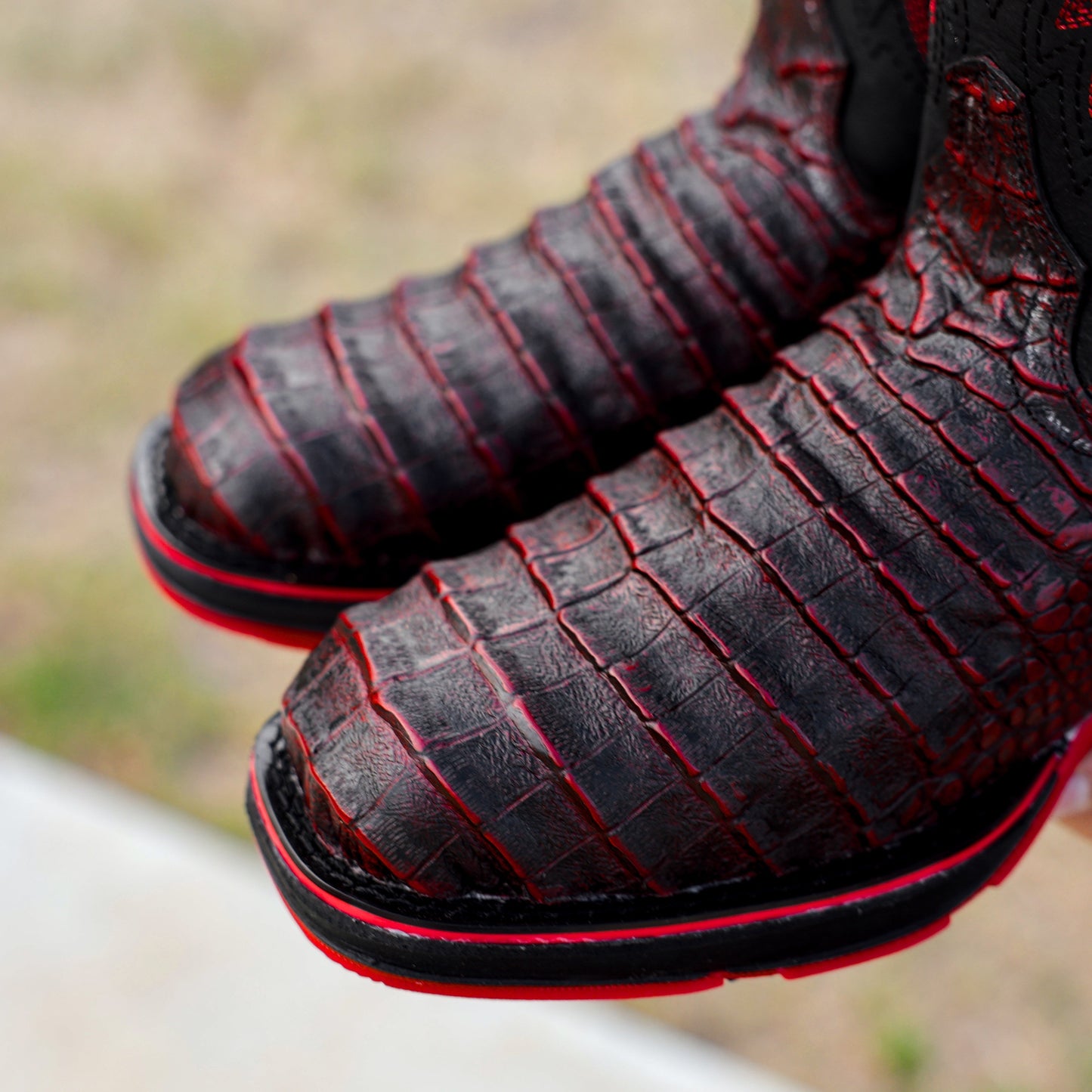 Black Cherry Caiman Belly Leather Boots - 3D Sole Composite Toe