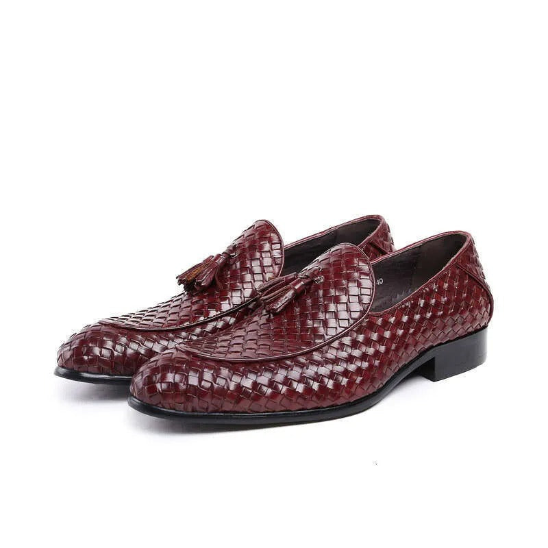 Men's Leather Braided Pattern Loafers