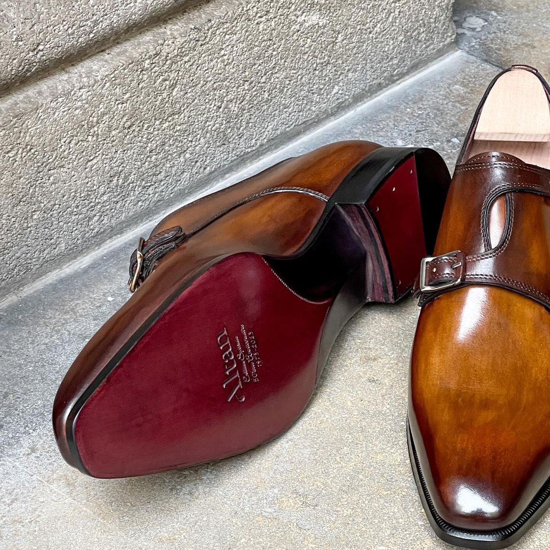Brown Asymetrical Double Monk Straps Shoes