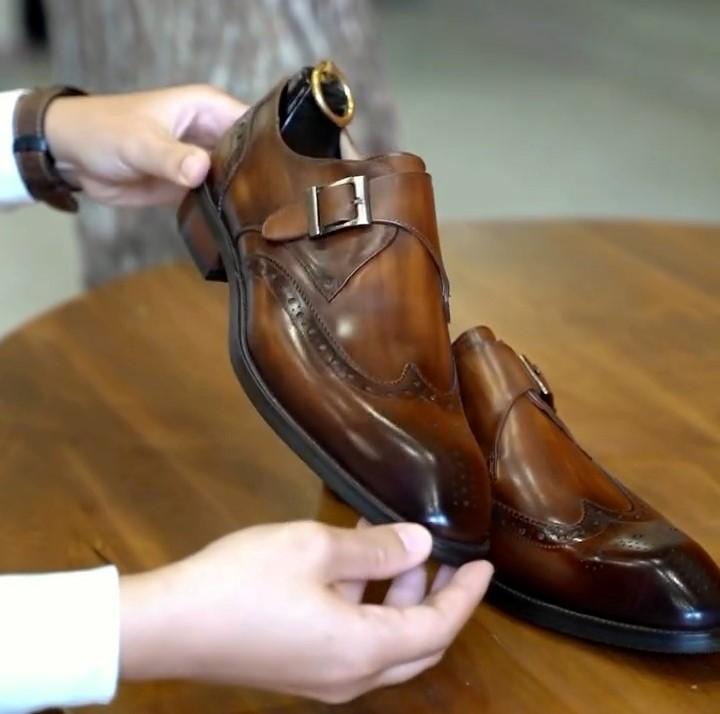 Men's Brown Side Buckle Leather Shoes