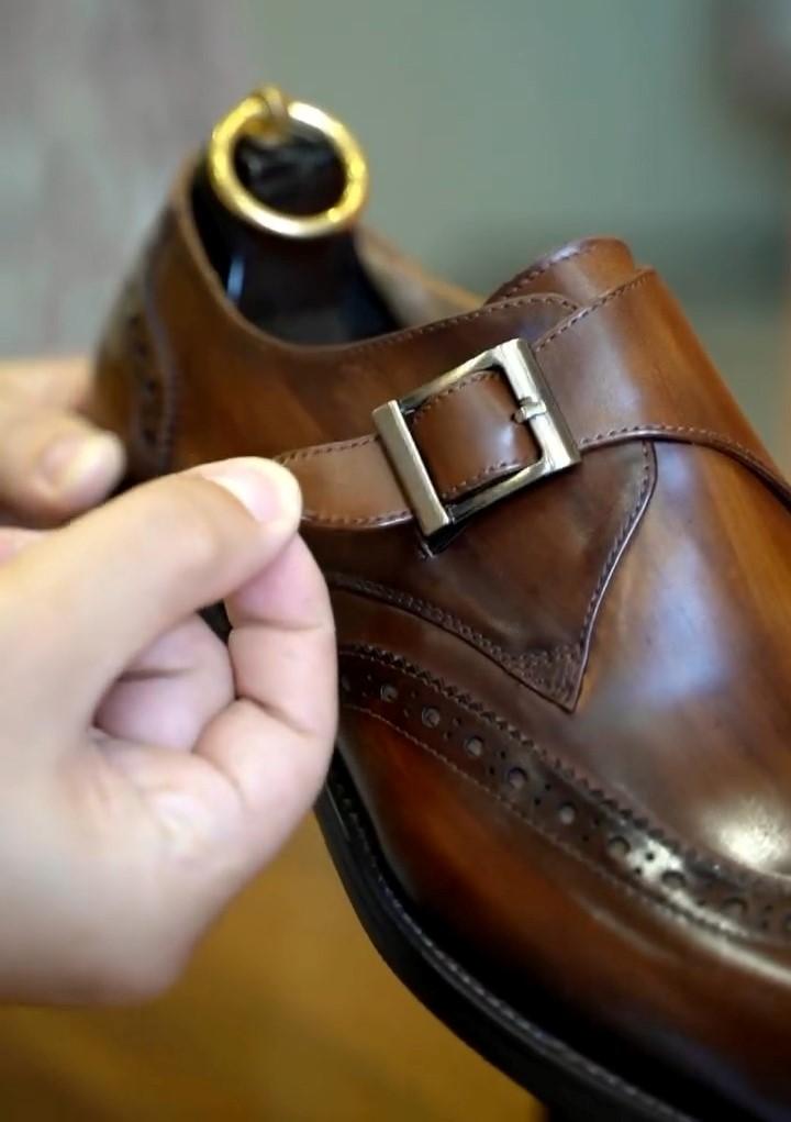 Men's Brown Side Buckle Leather Shoes