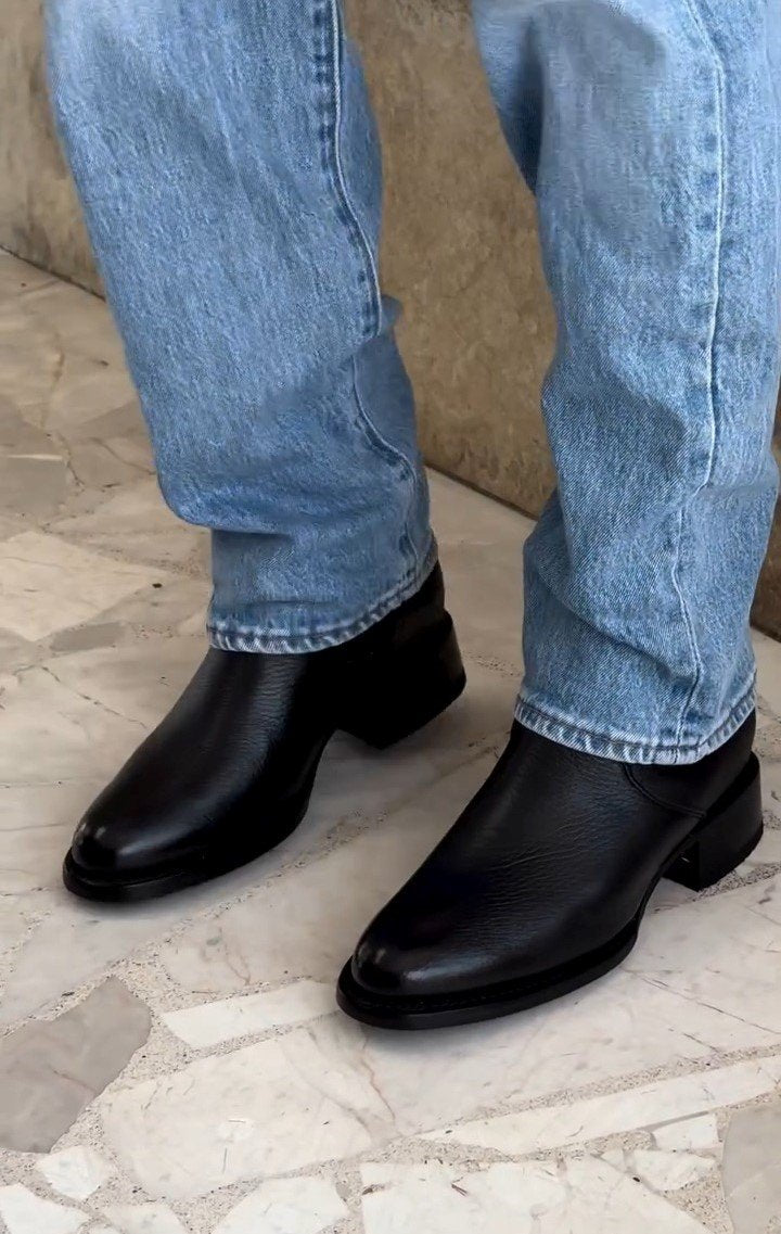 Black Leather Zip-up Boots