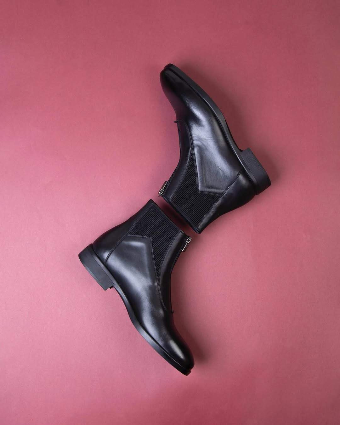 Black Polished Zipper Elegant Men's Boots