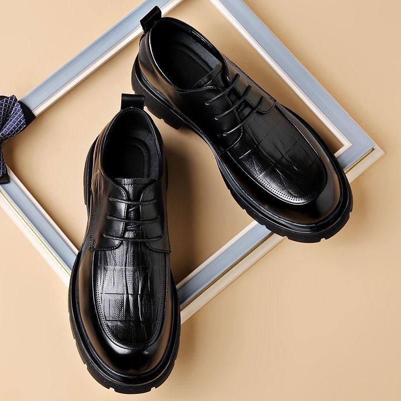 Men's Black Lace-up Casual Leather Shoes