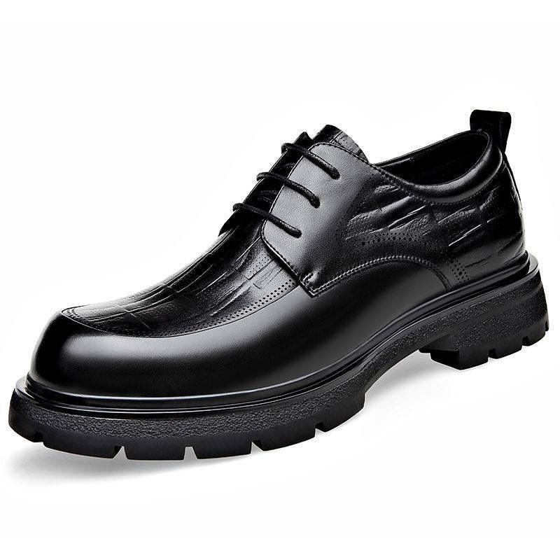 Men's Black Lace-up Casual Leather Shoes