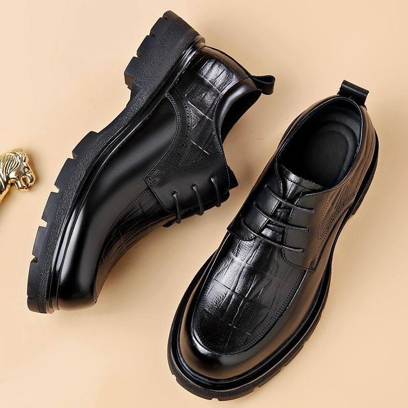 Men's Black Lace-up Casual Leather Shoes