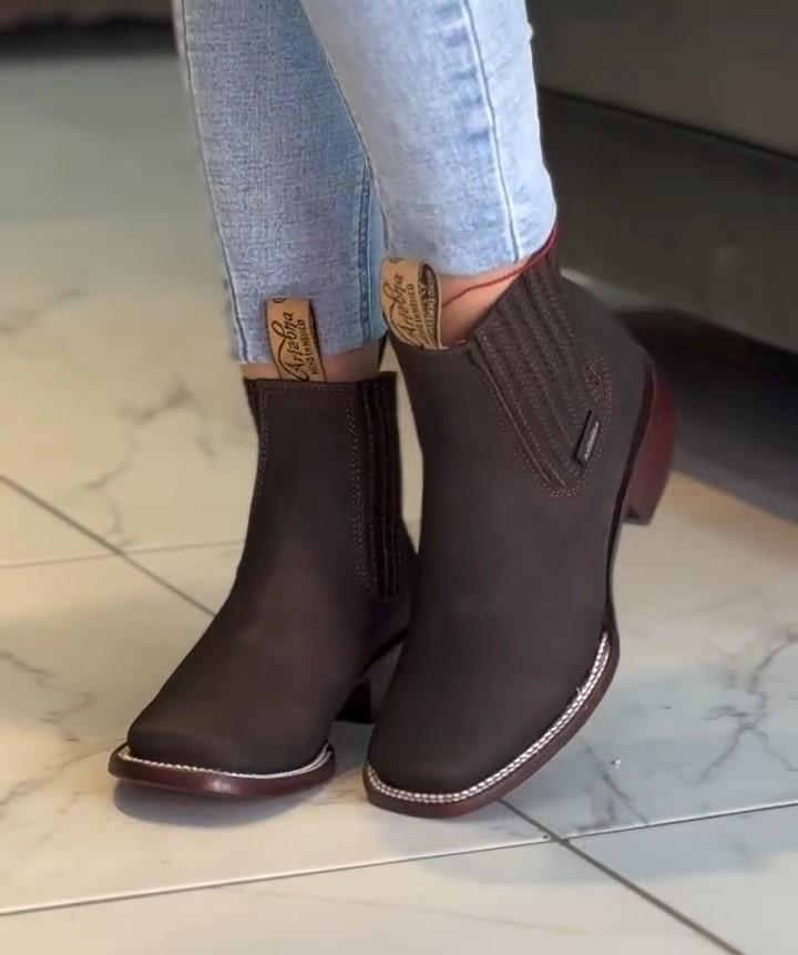 Coffee Suede Denim Ankle Boots