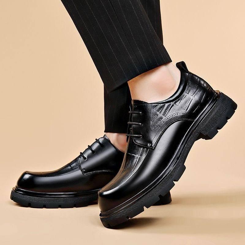 Men's Black Lace-up Casual Leather Shoes