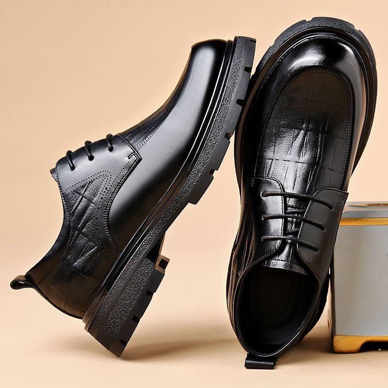 Men's Black Lace-up Casual Leather Shoes