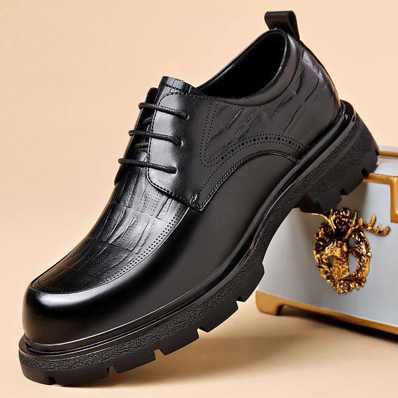 Men's Black Lace-up Casual Leather Shoes