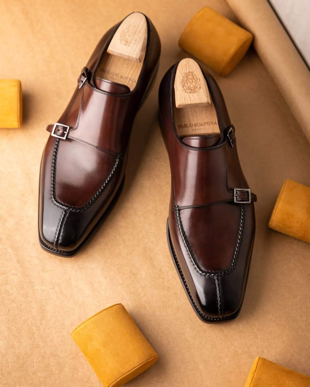 Brown Buckle Cowhide Leather Shoes