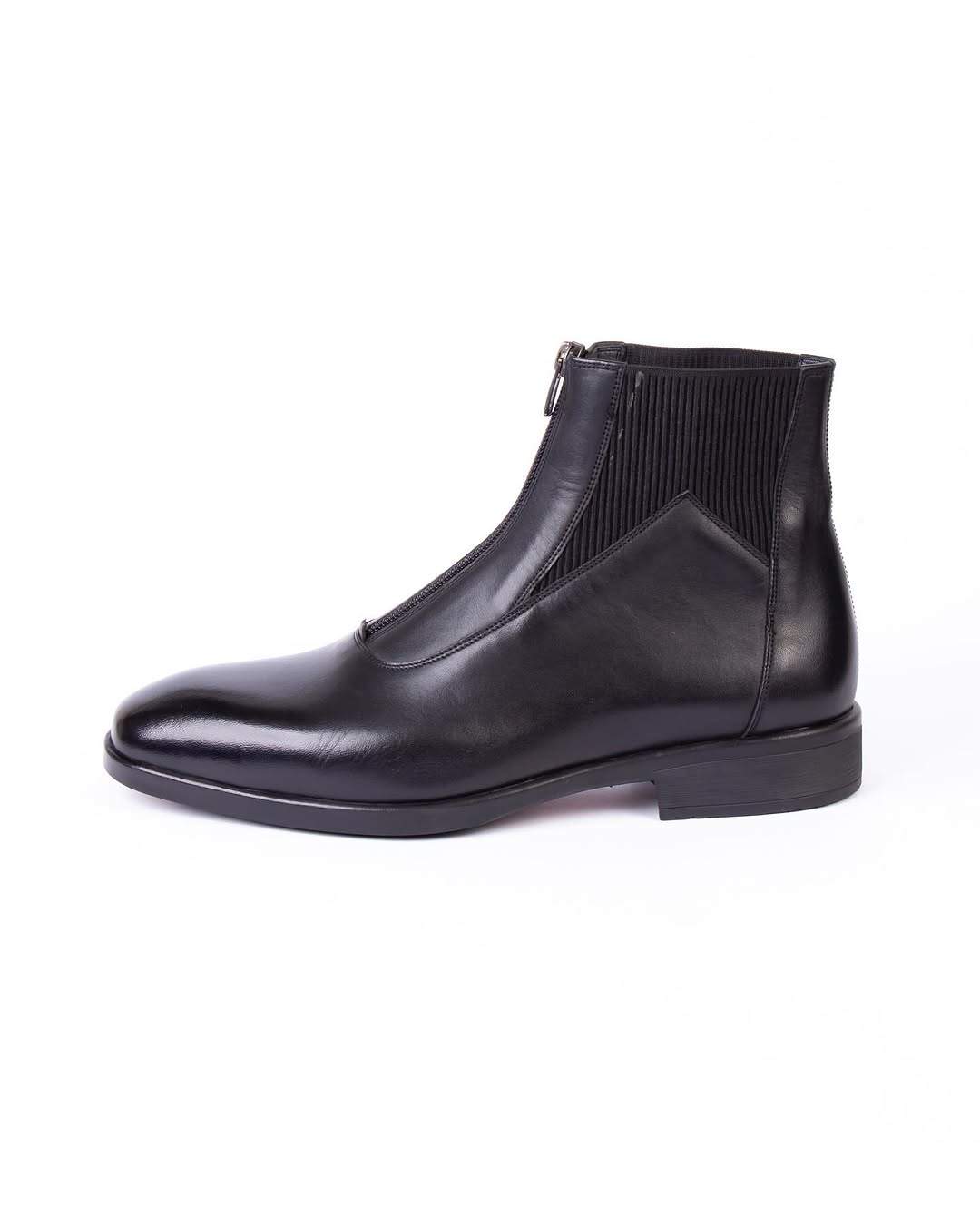 Black Polished Zipper Elegant Men's Boots