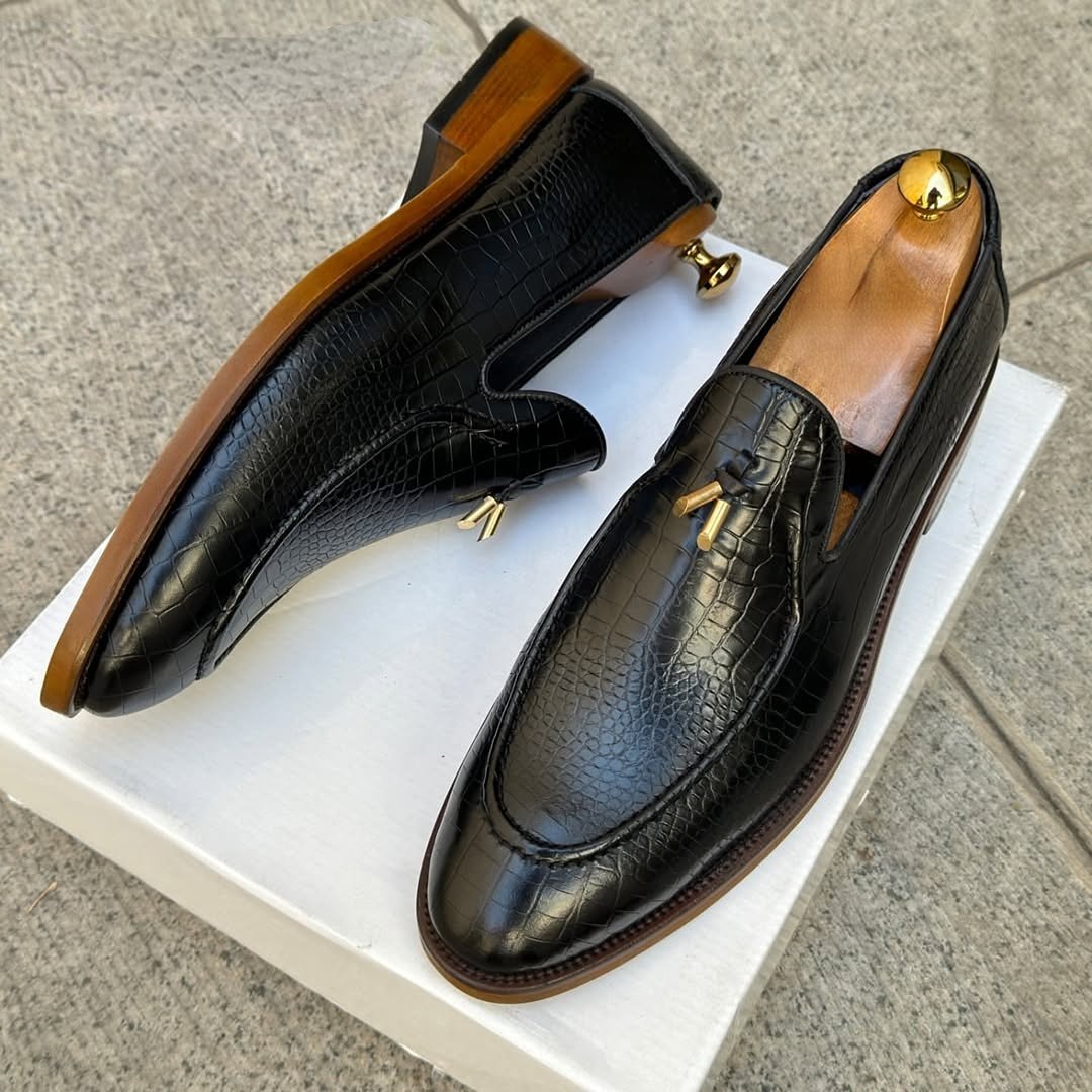 Handmade Crocodile Pattern Brown Leather Shoes