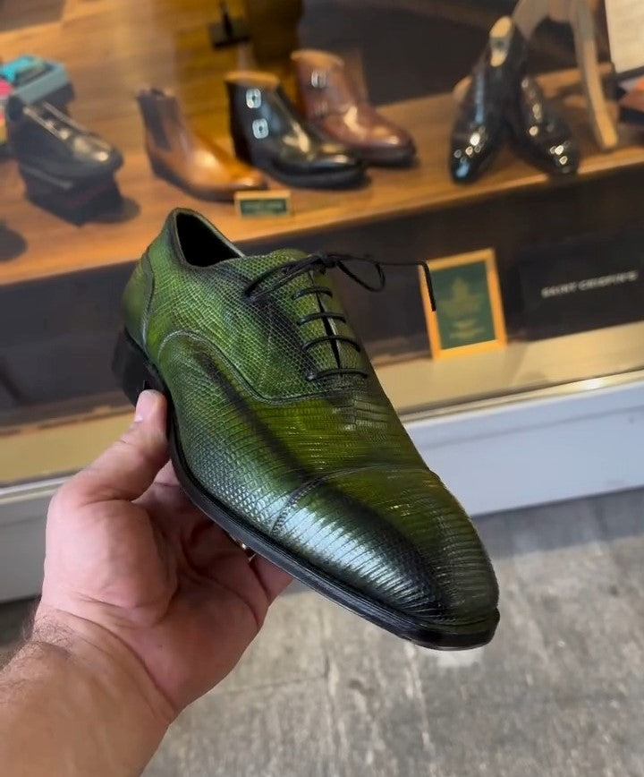 Men's Oxford Shoes - Green Lizard