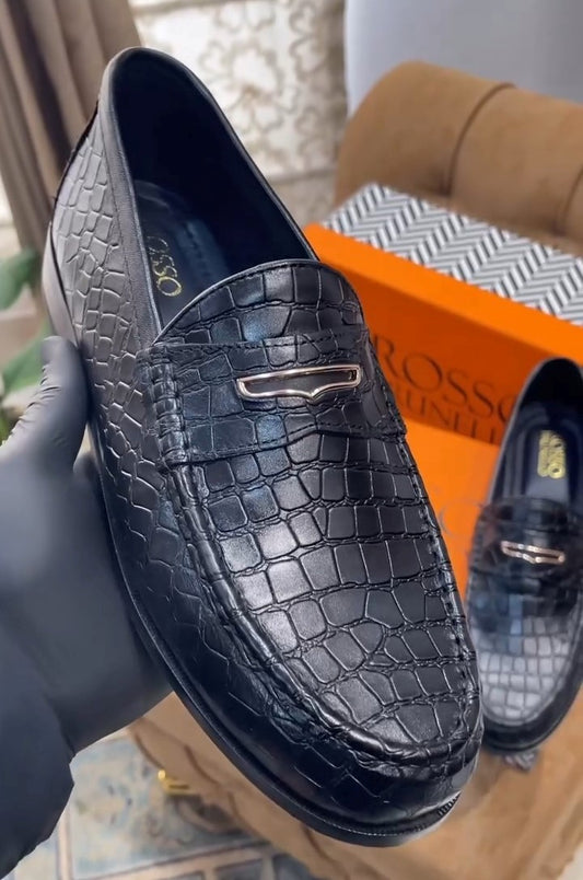 Crocodile Leather Black Loafers
