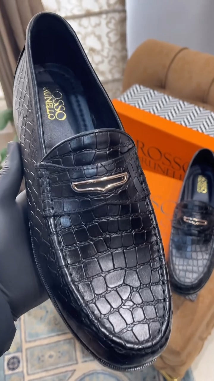 Crocodile Leather Black Loafers