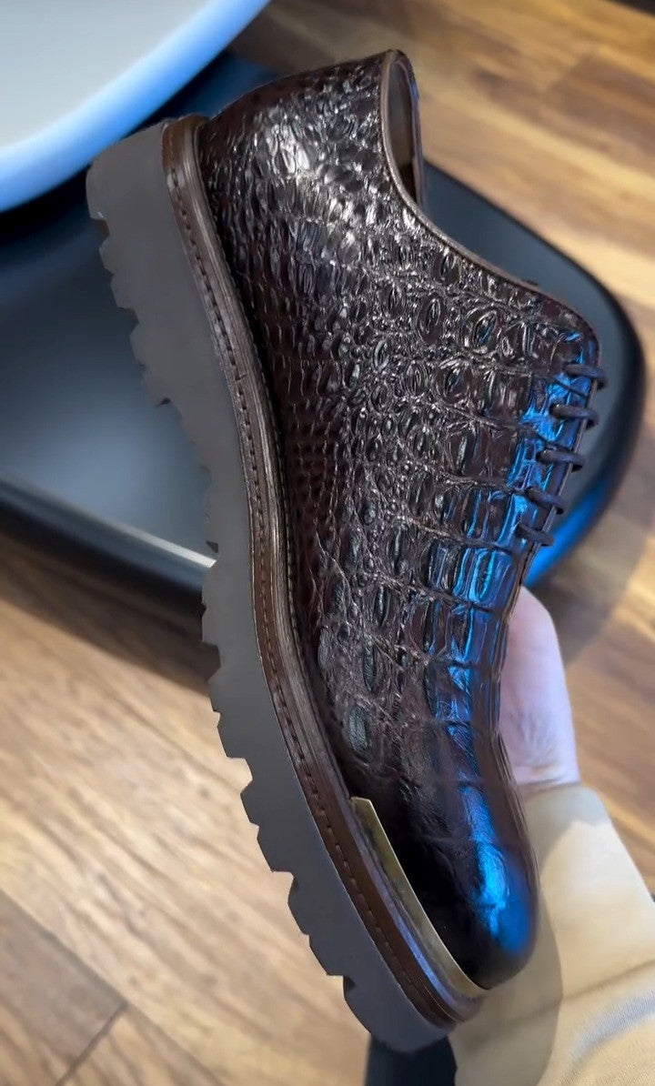 Men's Crocodile Leather Coffee Casual Shoes