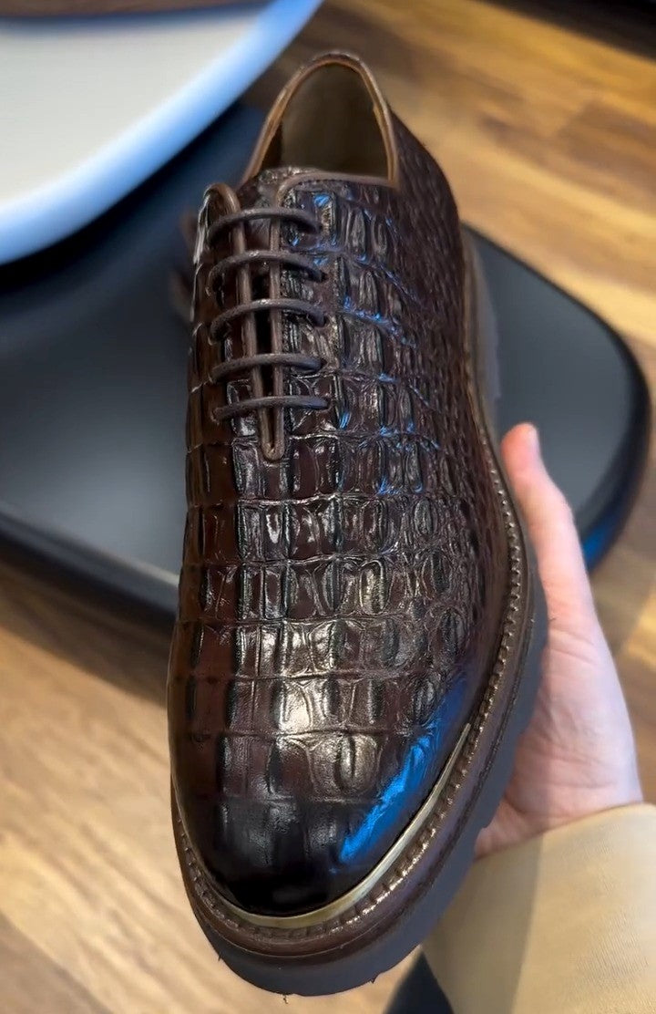 Men's Crocodile Leather Coffee Casual Shoes
