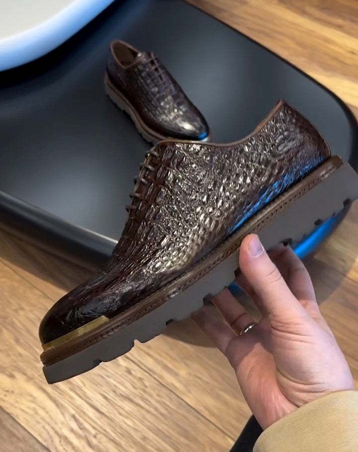 Men's Crocodile Leather Coffee Casual Shoes