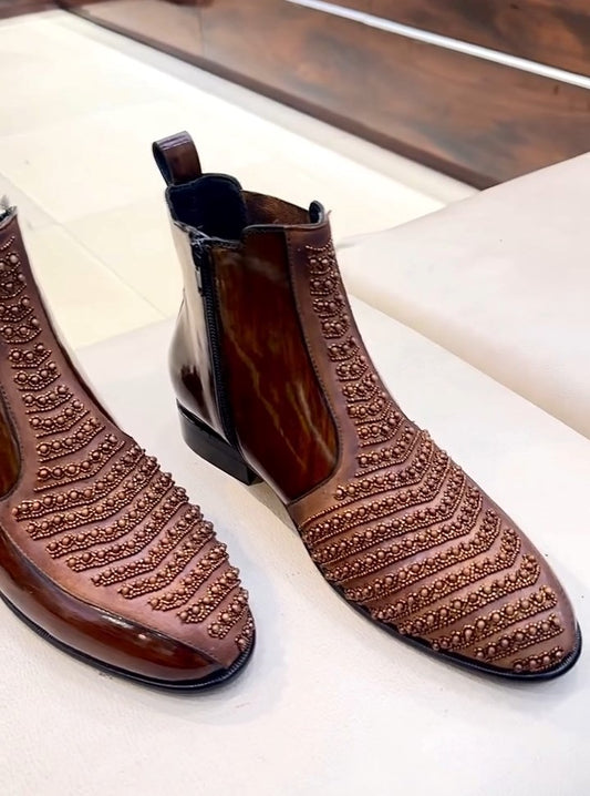 Men's Brown Beaded Boots