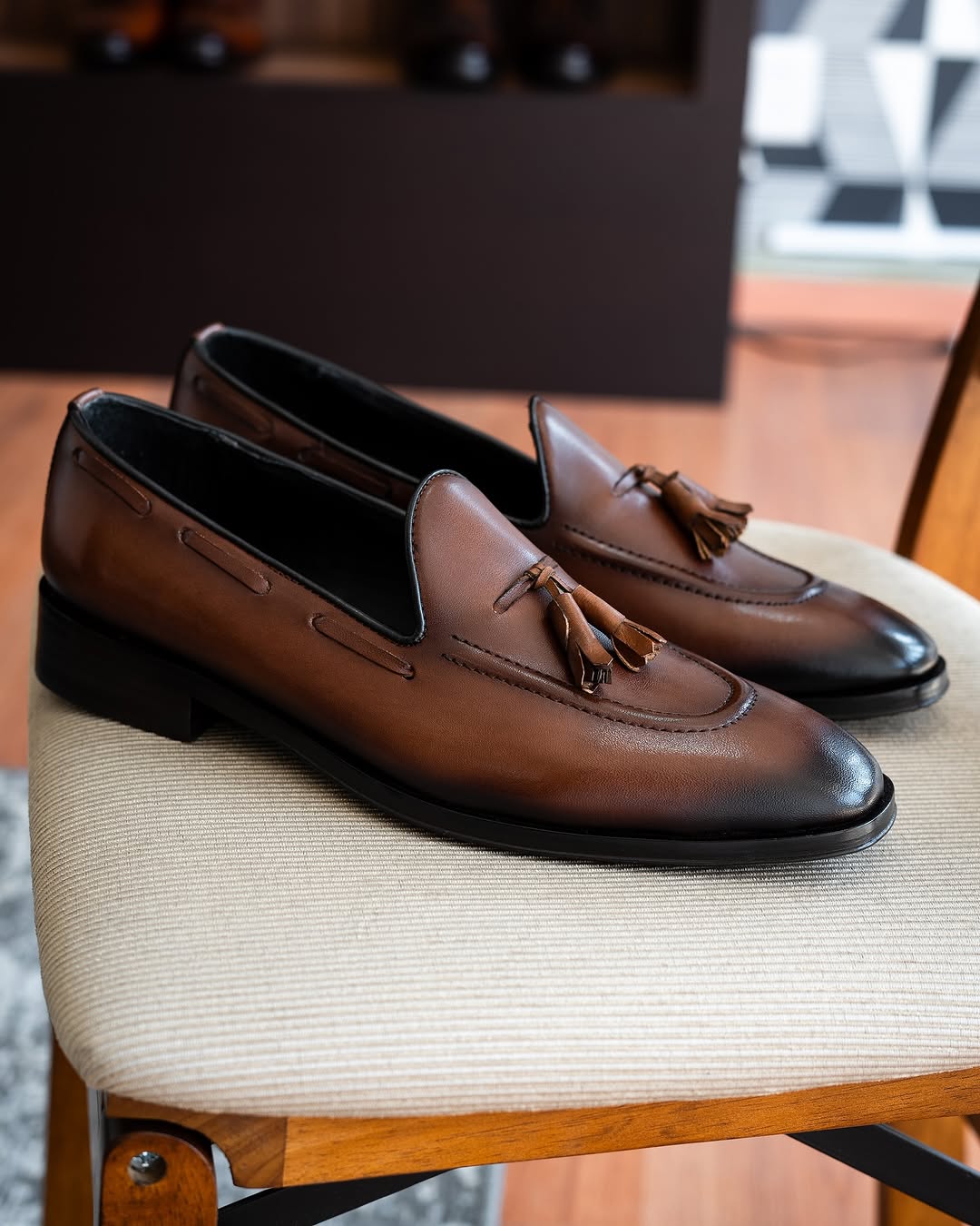 Brown Leather Tassel Loafers