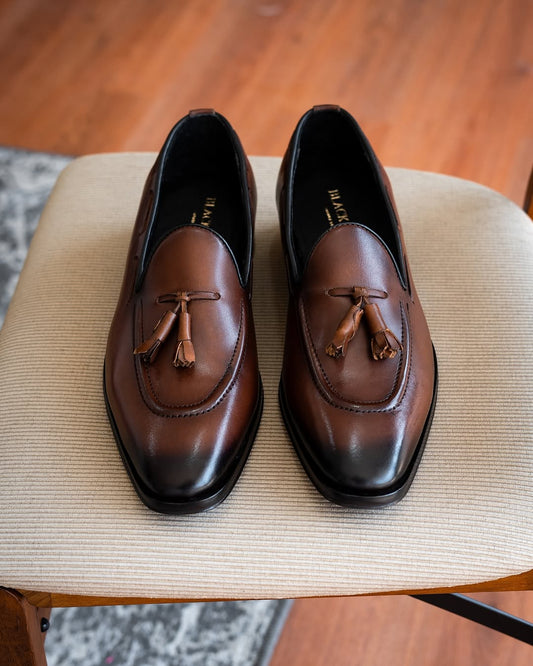 Brown Leather Tassel Loafers