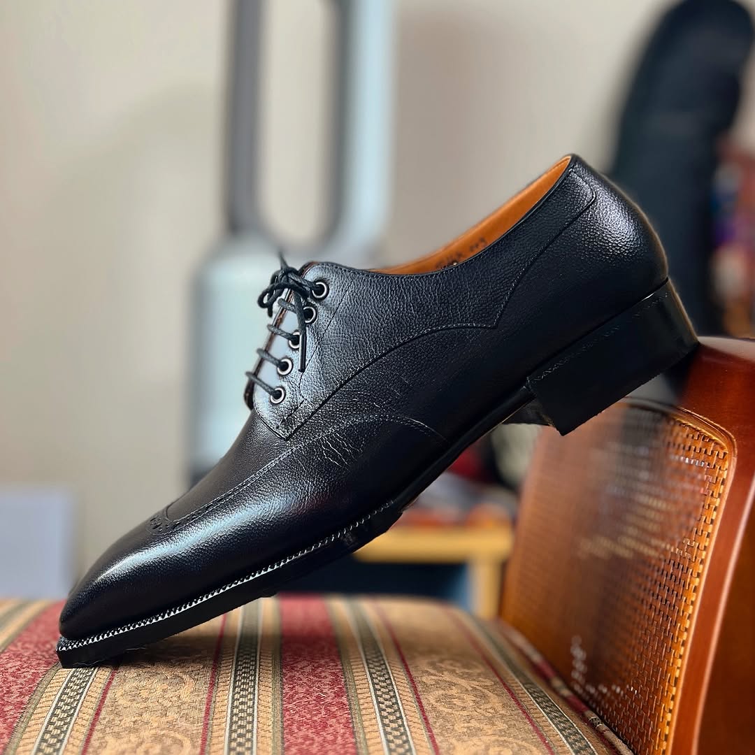 Genuine Cowhide Hand-stitched Black Leather Shoes