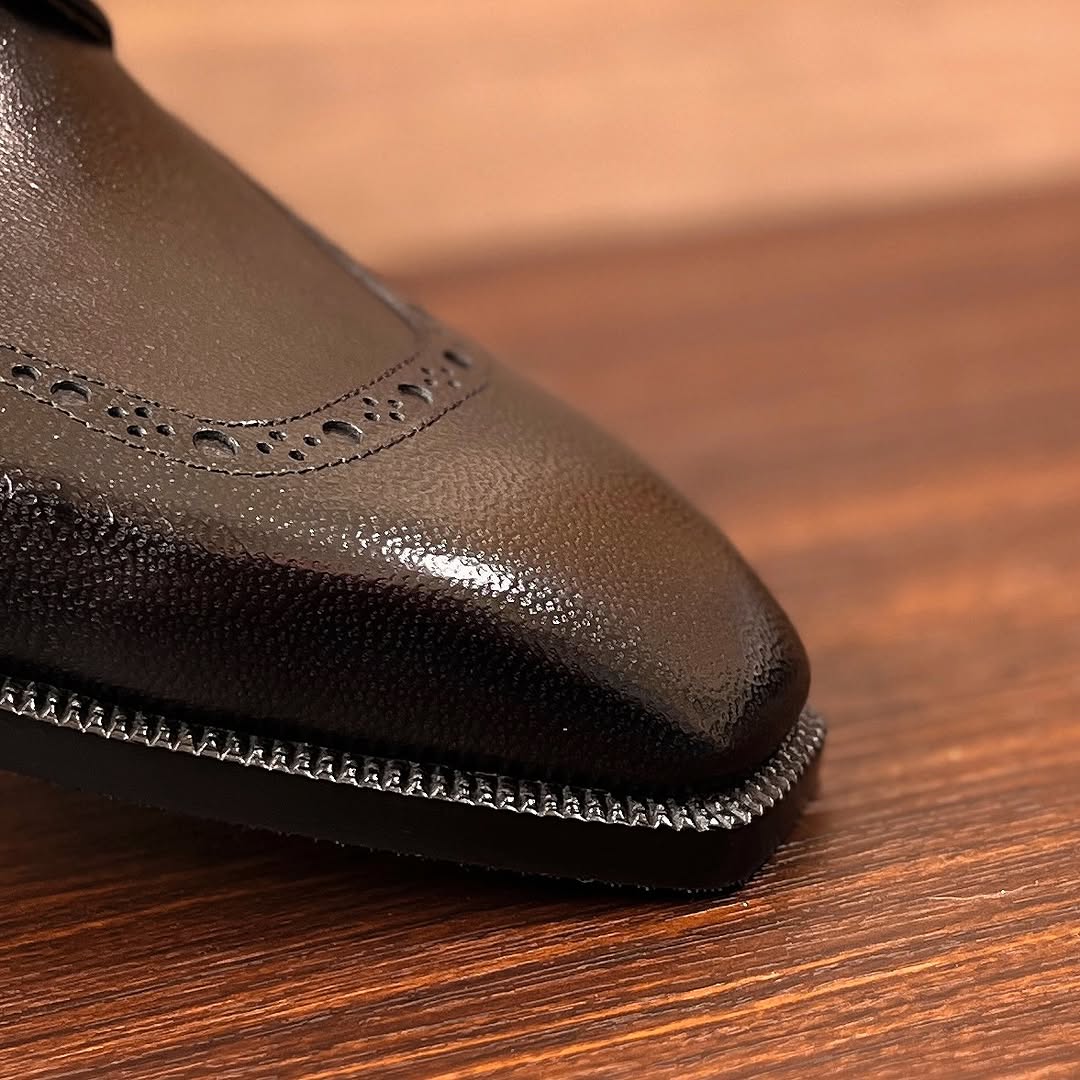 Genuine Cowhide Hand-stitched Black Leather Shoes