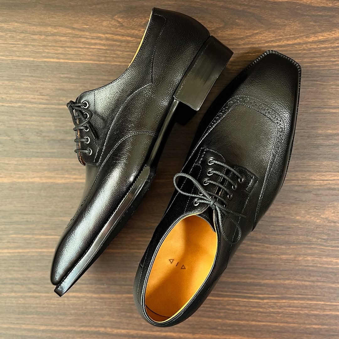 Genuine Cowhide Hand-stitched Black Leather Shoes