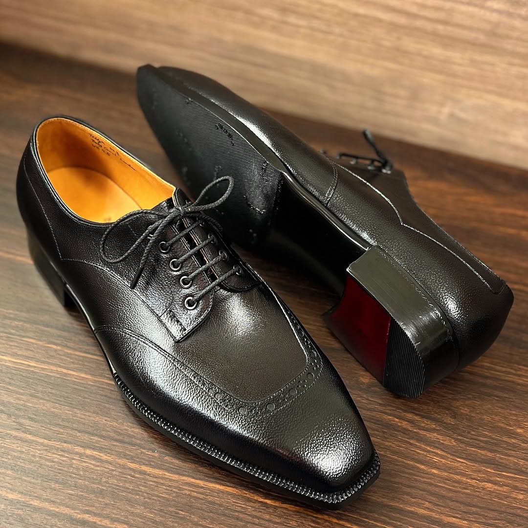 Genuine Cowhide Hand-stitched Black Leather Shoes