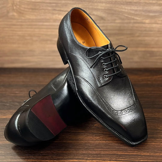 Genuine Cowhide Hand-stitched Black Leather Shoes