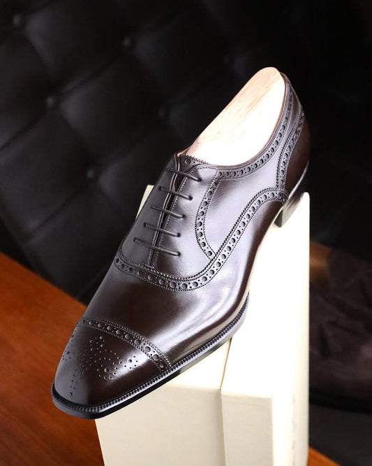 Genuine Cowhide Brogue Espresso Oxford Shoes