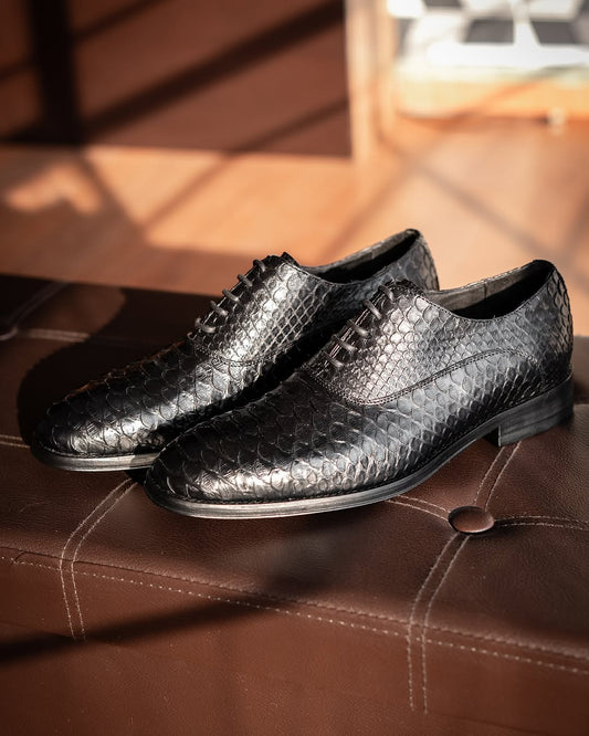 Men's Black Python Oxford Shoes