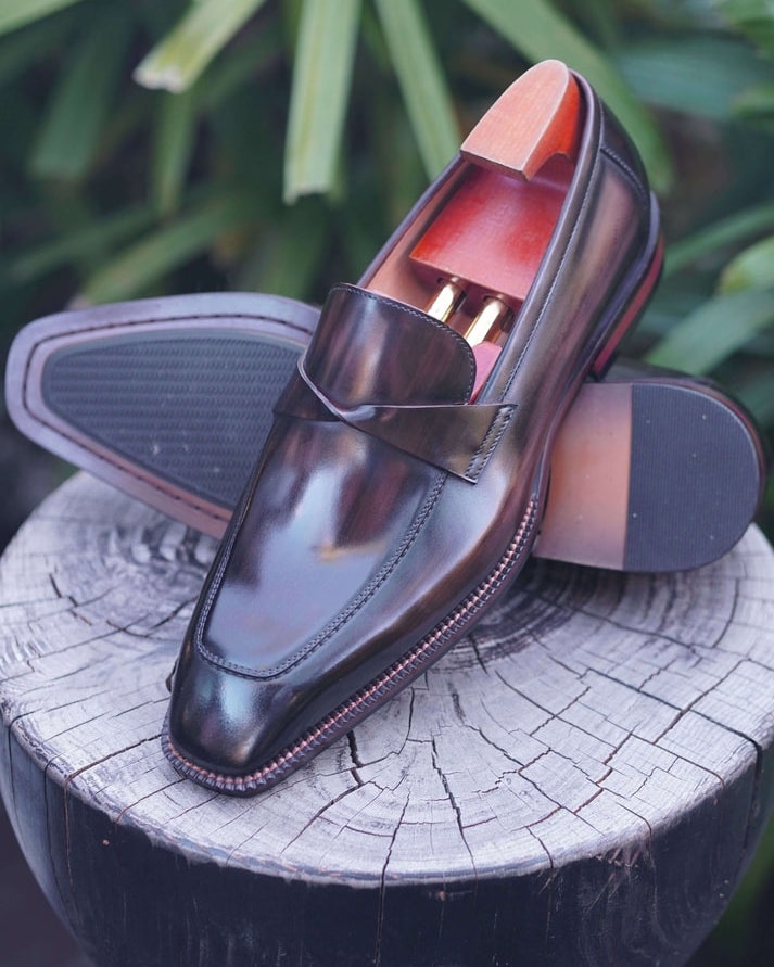 Dark Brown Hand-Painted Penny Loafers