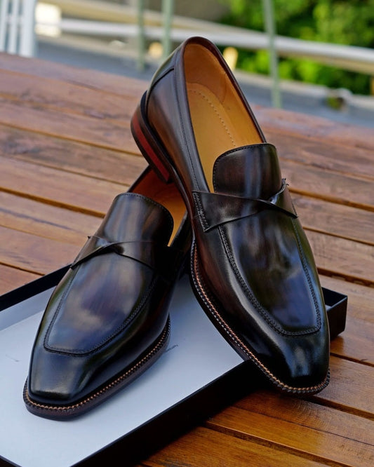 Dark Brown Hand-Painted Penny Loafers