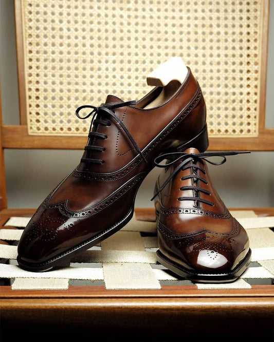 Handmade Brown Leather Brogue Shoes
