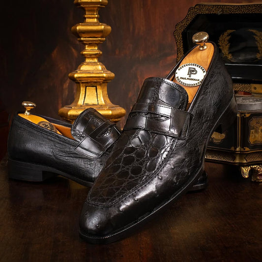 Men’s Black Crocodile & Ostrich Skin Loafers