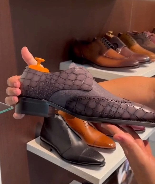Men's Crocodile Leather Single Buckle Monk Shoes
