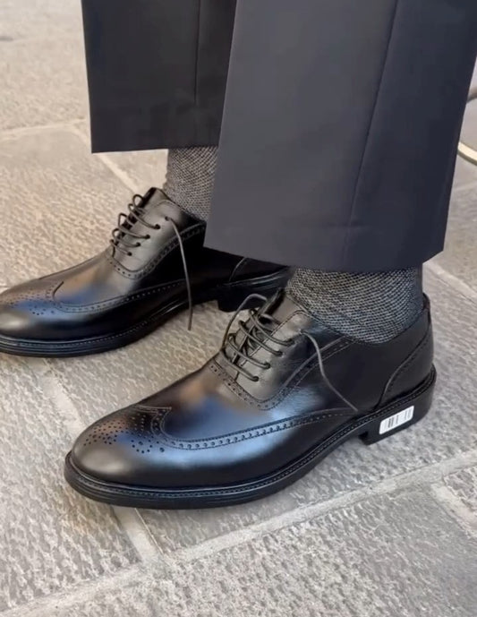 Genuine Leather Men's Black Lace-up Dress Shoes