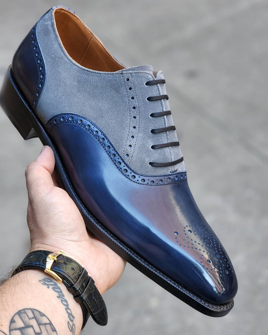 Light Gray Suede Calfskin Oxford Shoes