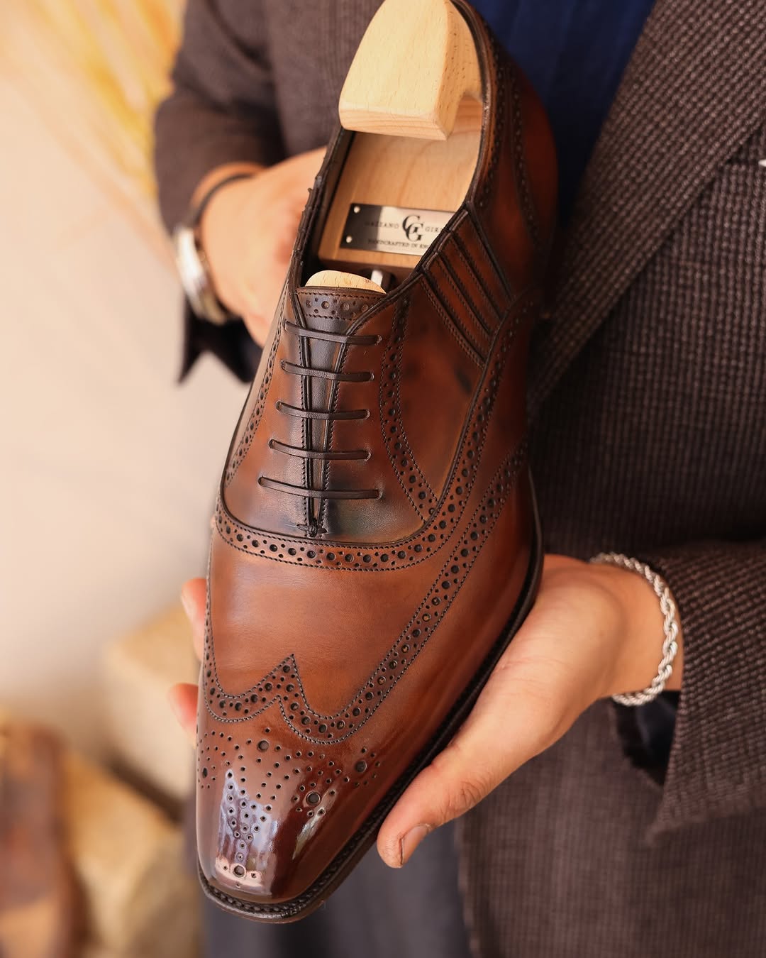 Genuine Men's Brown Handmade Oxford Shoes