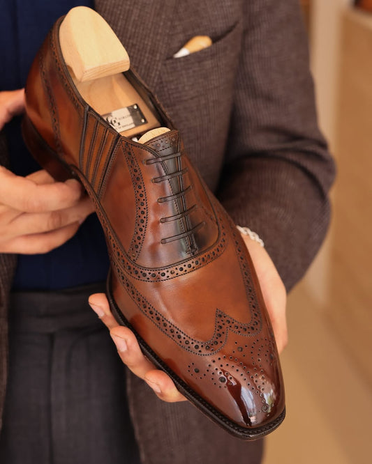 Genuine Men's Brown Handmade Oxford Shoes