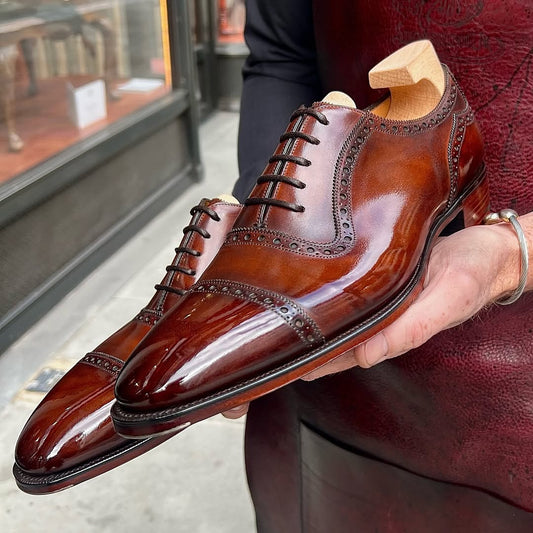 Genuine Cowhide Men's Hand Polished Oxford Shoes