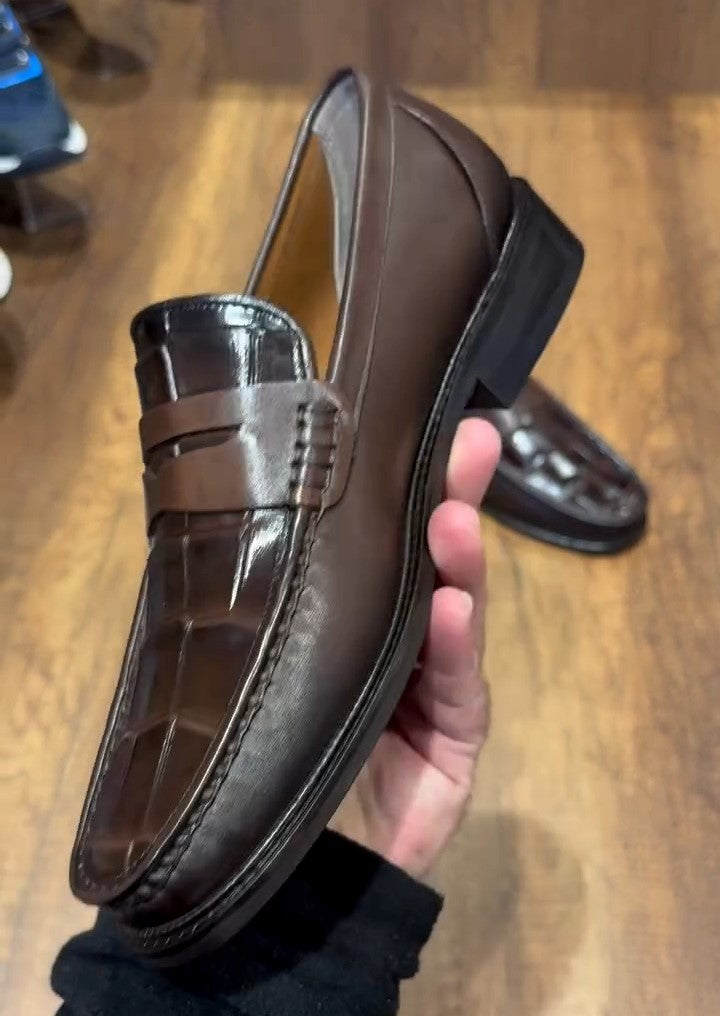Crocodile Leather Classic Loafers