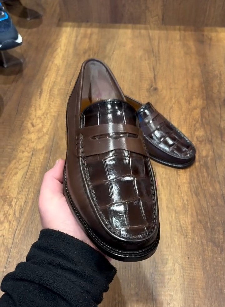 Crocodile Leather Classic Loafers