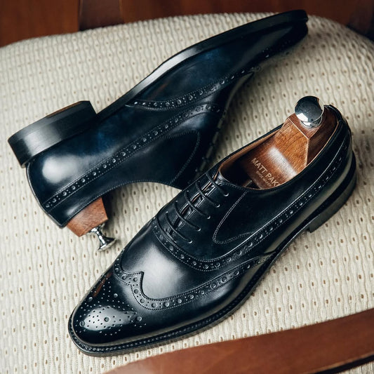 Genuine Leather Handmade Men's Black Oxford Shoes