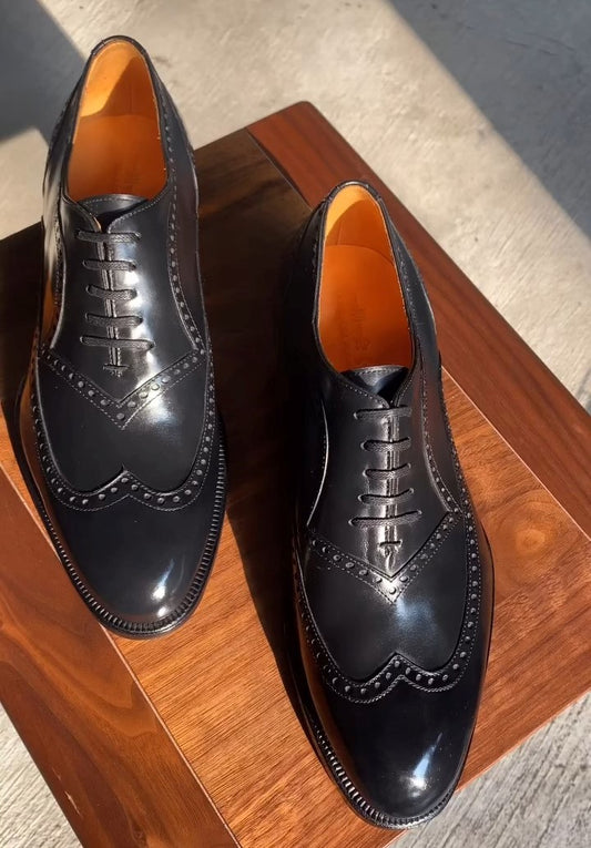 Genuine Men's Handmade Black Oxford Shoes